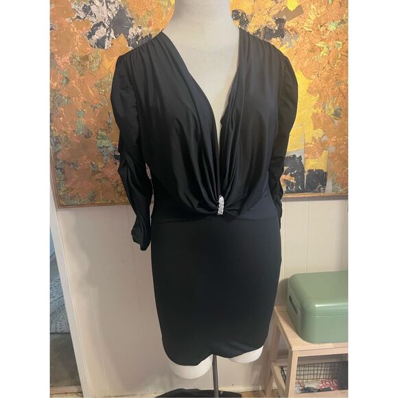 RARE Sexy Forplay Hollywood Bodycon Black Mini Dress L - Picture 1 of 8